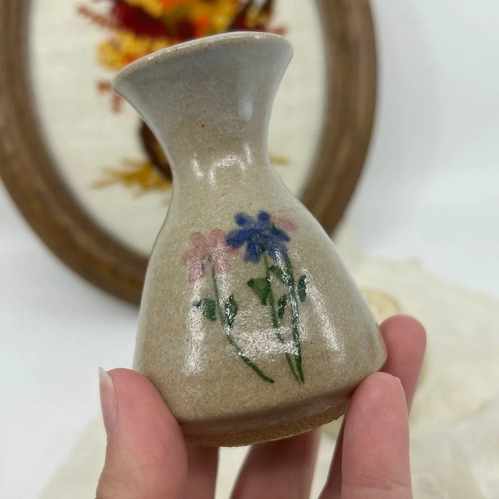 Vintage Handmade Pottery Floral Vases Pair of Miniature Vases Cottagecore 3.5